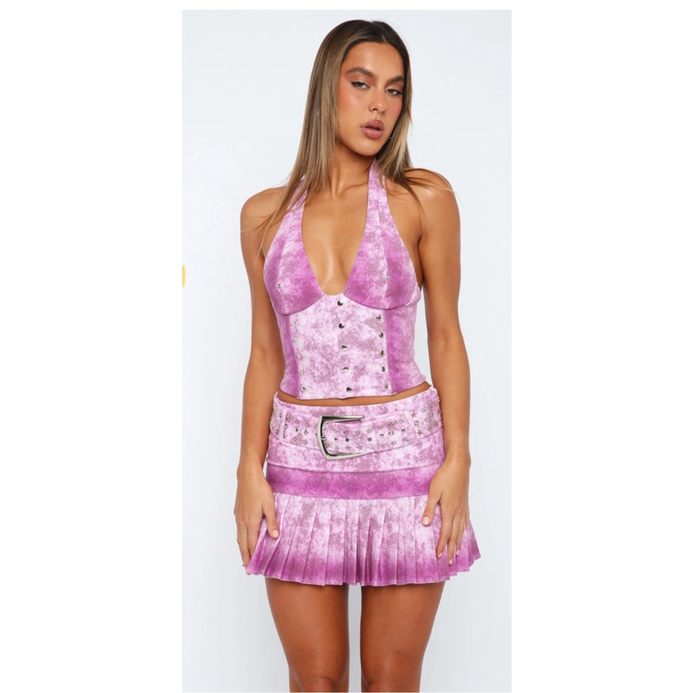 White Fox X Mikaela Testa Promiscuous
 Mini Skirt Washed Pink Y2K XS